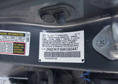 2010 Honda Civic Lx from USA, damaged, VIN 2HGFA1F56AH565447